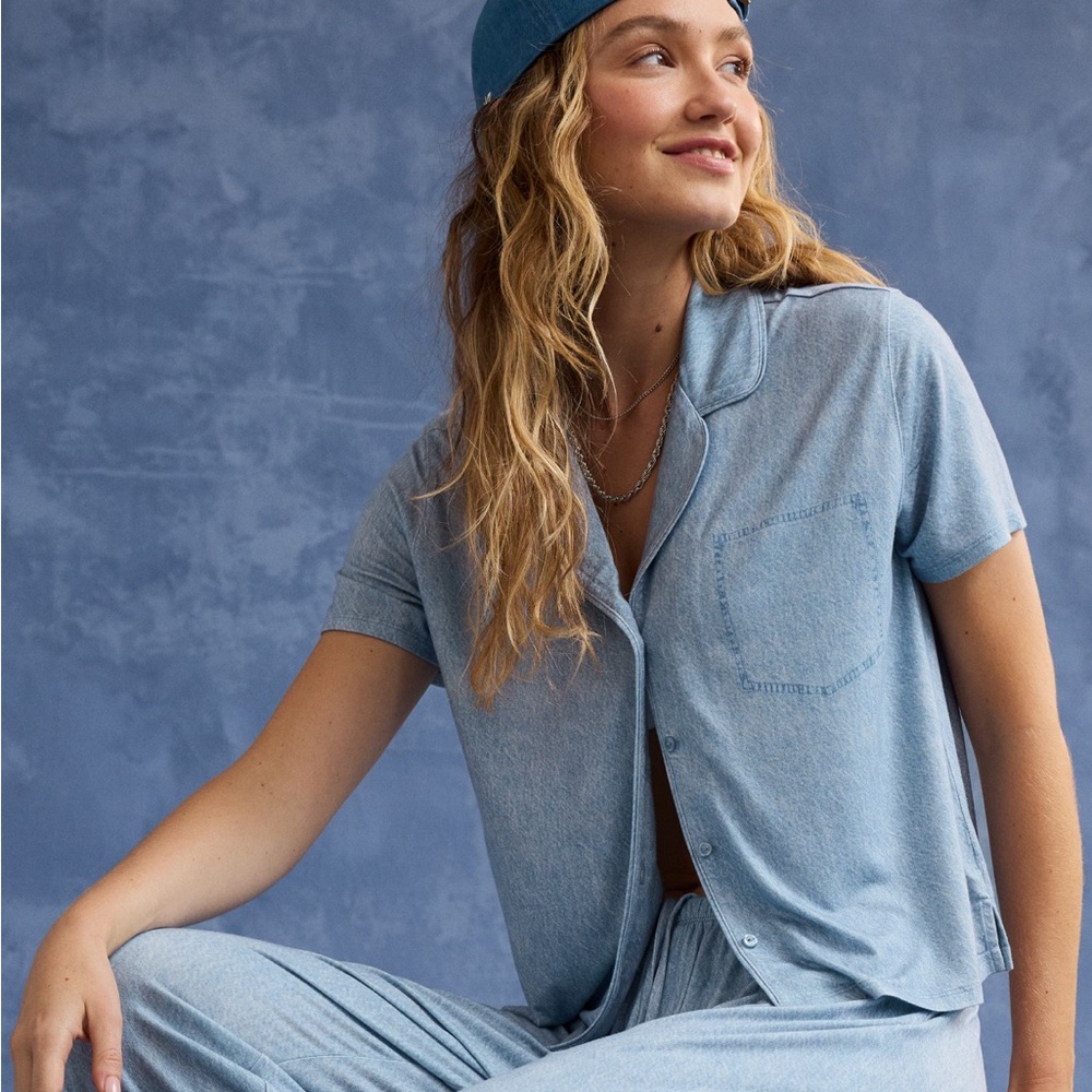AE x Aerie Match Made In Denim Real Soft® Short Sleeve Shirt American Eagle NWT